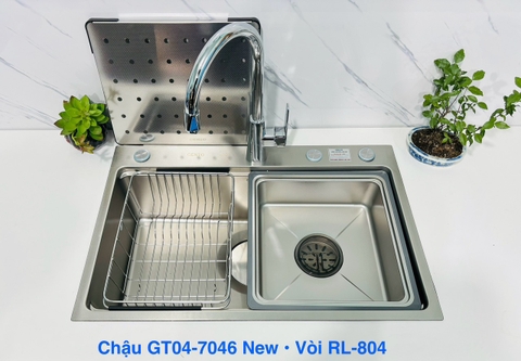 Chậu rửa bát một hố Gento GT04-7046 inox hạt linen chống xước