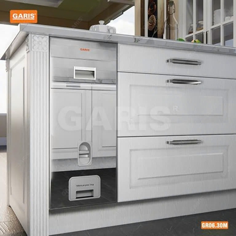 Thùng gạo mặt kính đen, 01 khoang, viền thép, nút nhấn xuống GARIS  GR06