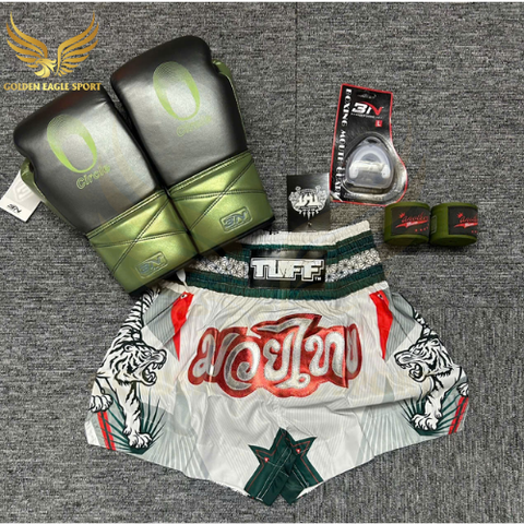 COMBO TẬP BOXING CƠ BẢN GĂNG BOXING + BĂNG ĐA + QUẦN MUAY + TẤT BẢO VỆ - Xanh Lá