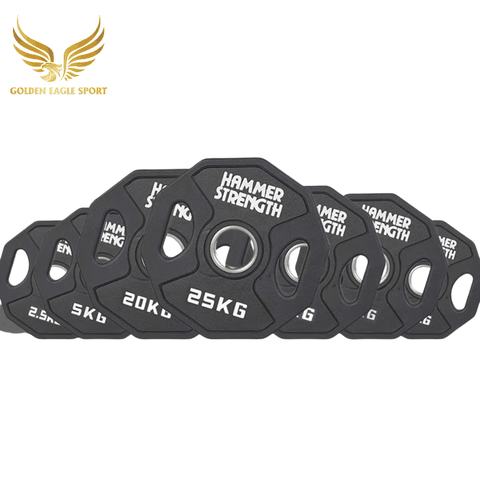 Tạ bánh cao su lõi thép Hammer Strength màu đen cao cấp lỗ 50 nhập khẩu (giá 1 set 2,5-25kg)