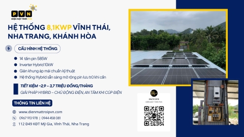 [PVN Solar] Hệ thống hòa lưới bám tải 8.1kWp Nha Trang - Inverter Deye 10kW 3 pha