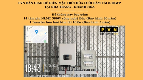 PVN BÀN GIAO HỆ ĐIỆN MẶT TRỜI HÒA LƯỚI BÁM TẢI 8.1 KWP TẠI NHA TRANG - KHÁNH HÒA