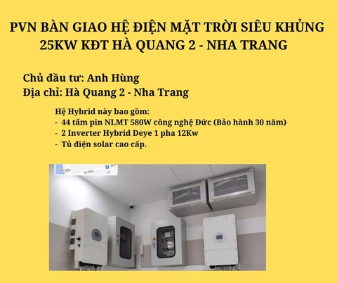 PVN BÀN GIAO HỆ THỐNG ĐIỆN MẶT TRỜI 25 KW KĐT HÀ QUANG 2 - NHA TRANG