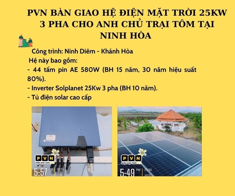 ​​​​​​​PVN BÀN GIAO HỆ ĐIỆN MẶT TRỜI 25KW 3 PHA CHO ANH CHỦ TRẠI TÔM TẠI KHÁNH HÒA.