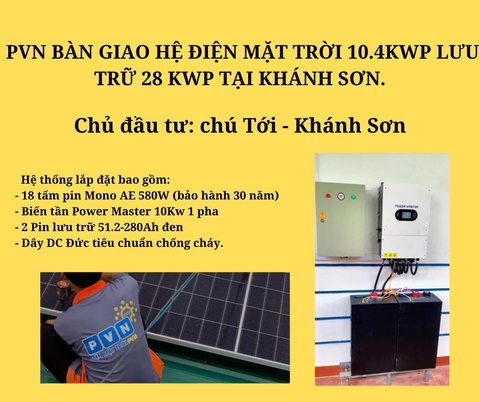 PVN BÀN GIAO HỆ ĐIỆN MẶT TRỜI 10.4KWP LƯU TRỮ 28 KWP TẠI KHÁNH SƠN.