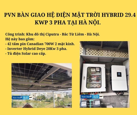 PVN BÀN GIAO HỆ ĐIỆN MẶT TRỜI HYBRID 29.4 KWP 3 PHA TẠI HÀ NỘI.