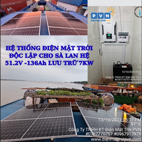 HỆ THỐNG ĐIỆN MẶT TRỜI ĐỘC LẬP CHO SÀ LAN HỆ 51.2V -136Ah LƯU TRỮ 7KW TẠI CẦN THƠ