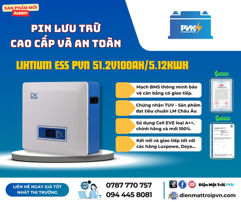 Pin lưu trữ lihtium ESS PVN 5.12KWh/51.2V100AH - Bản treo tường