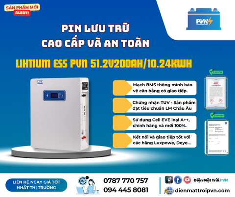 Pin lưu trữ lihtium ESS PVN 5.12KWh/51.2V200AH - Bản treo tường