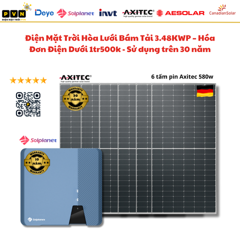 3.48KWP Điện Mặt Trời Hòa Lưới Bám Tải – Hóa Đơn Điện Dưới 1tr500k -  Sử dụng trên 30 năm