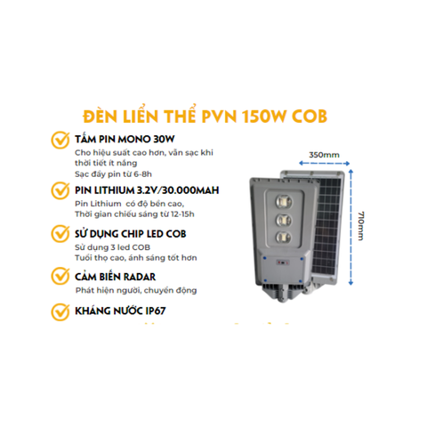 ĐÈN ĐƯỜNG LIỀN THỂ NLMT PVN 150W COB