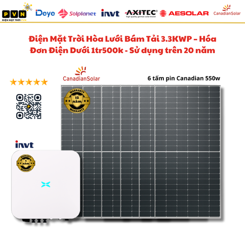 3.48KWP Điện Mặt Trời Hòa Lưới Bám Tải – Hóa Đơn Điện Dưới 1tr500k -  Sử dụng trên 30 năm