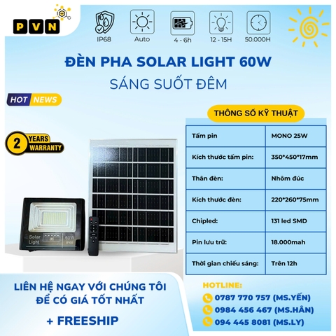 ĐÈN PHA NĂNG LƯỢNG MẶT TRỜI 60W
