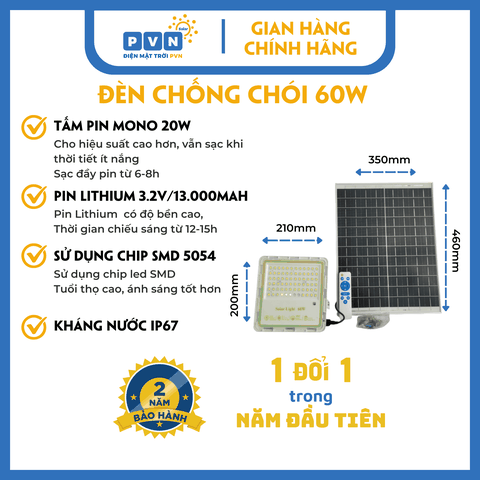 ĐÈN CHỐNG CHÓI NLMT PVN 60W