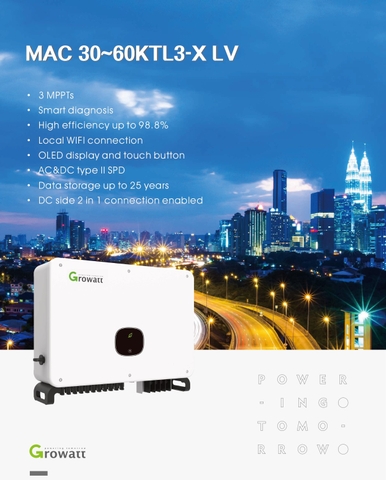 Inverter Growatt MAC 60KTL3-XLV, Hòa lưới 3 pha