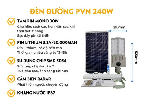 Đèn đường NLMT PVN 240w PVN240P2