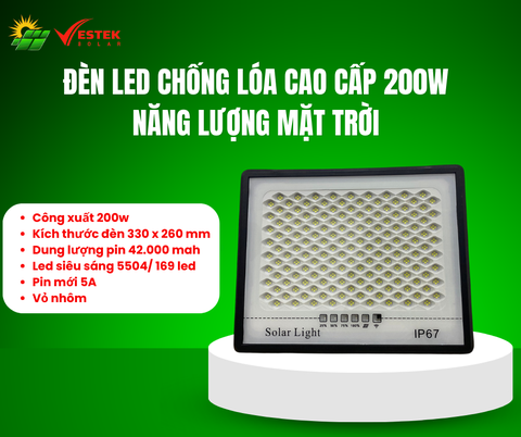 Đèn Led Chống Lóa Cao Cấp 200W Năng Lượng Mặt Trời ( Vỏ Nhôm )