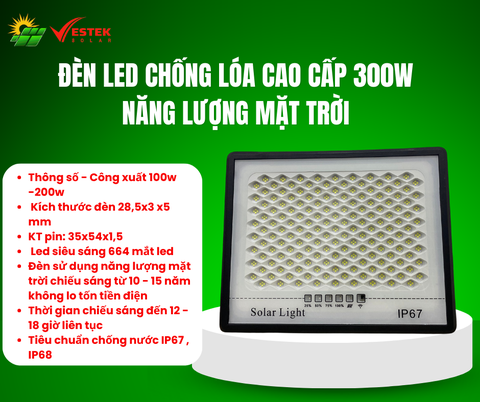 Đèn Led Chống Lóa Cao Cấp 300W Năng Lượng Mặt Trời ( Vỏ Nhôm )