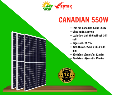 TẤM PIN NĂNG LƯỢNG MẶT TRỜI CANADIAN 550W