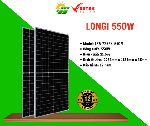 TẤM PIN NĂNG LƯỢNG MẶT TRỜI LONGI 550W