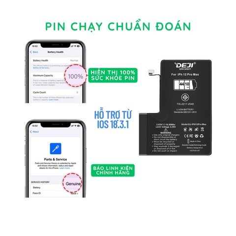 [Chạy chuẩn đoán] Pin iPhone 12 Pro Max dung lượng cao 4410mAh Deji