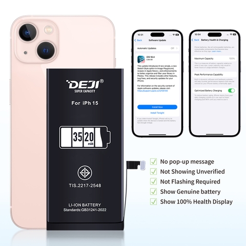 [Chạy chuẩn đoán] Pin iPhone 15 dung lượng cao 3520mAh Deji
