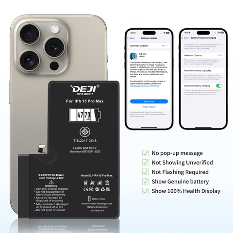 [Chạy chuẩn đoán] Pin iPhone 15 Pro Max dung lượng cao 4770mAh Deji