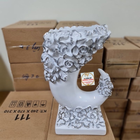 Bình hoa composite 💯BAO BỂ VỠ💯 dáng ngà voi (Màu Trắng ) cao 40cm