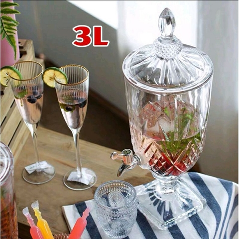 Bình Đựng Rượu Đựng Nước Đựng Hoa Nước Quả có Vòi Thủy Tinh 3L (Hàng Dày)