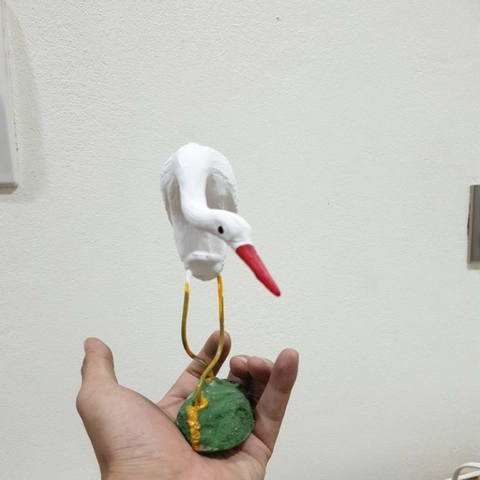 Tượng Con Cò Mỏ Đỏ *FREE SHIP* - gốm sứ Bát Tràng làm mô hình trang trí tiểu cảnh