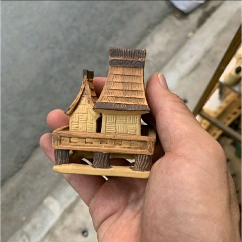 Tiểu cảnh bể cá sân vườn hòn non bộ - Nhà Rông Hai Mái nhỏ