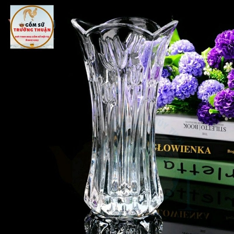 Bình bông lọ hoa thủy tinh cao 20CM TRẮNG TRONG họa tiết ngẫu nhiên