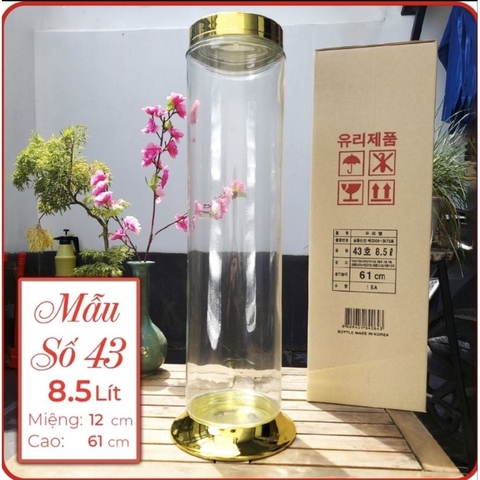 Bình ngâm rượu thủy tinh Hàn Quốc 8,5L hình Trụ H61xD12cm⚡️BAO BỂ VỠ⚡️ Mã 43