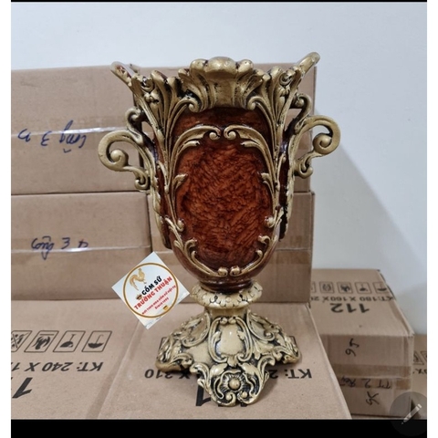 Bình hoa composite dáng bình lá⚡️BAO BỂ VỠ⚡️Cắm Lông Công, Hoa Lụa (Màu Nâu )