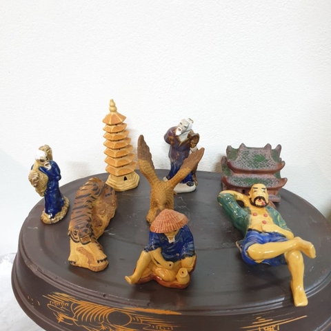 Combo bộ tượng 8 món - Phụ kiện trang trí tiểu cảnh hồ cá, bể cá, hòn non bộ, sân vườn