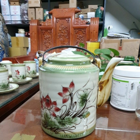 Bộ ấm trà xanh Bát Tràng