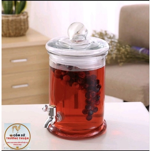 Bình Ngâm Rượu Thủy Tinh Trụ Trơn 6 Lít ⚡Bao Bể Vỡ⚡Có Van Và Không Van