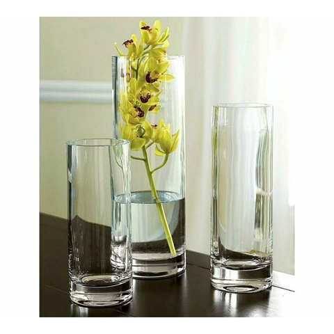 Bình hoa thủy tinh trụ tròn D12xH20, Lọ cắm hoa hình trụ trang trí