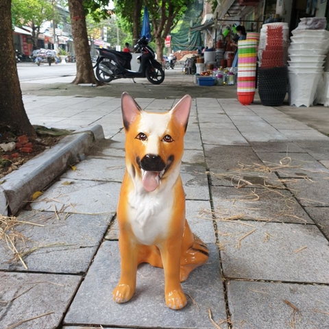 Tượng chó vàng trông nhà gốm sứ Bát Tràng làm mô hình trang trí tiểu cảnh, trang trí bể cá