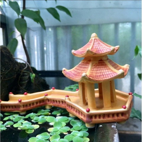 Ngôi Đền Có Cầu Dài Trang Trí Hồ Cá, Bể Cá-Hòn Non Bộ