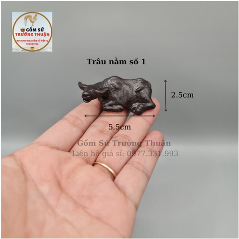 Tượng gốm con Trâu nằm mini phụ kiện trang trí tiểu cảnh hòn nam bộ bể cá chậu