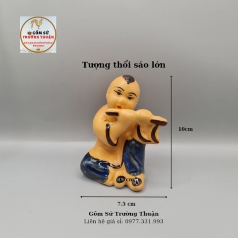 Tượng gốm Bé thổi sáo phụ kiện trang trí tiểu cảnh hòn non bộ bể cá chậu cây bonsai