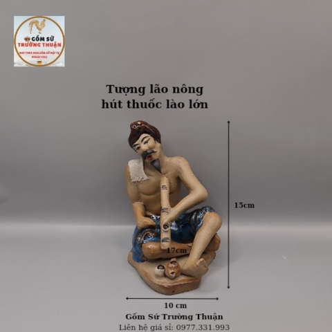 Tượng lão nông lào gốm sứ Bát tràng - 10x10x15 cm làm trang trí tiểu cảnh, trang trí bể cá