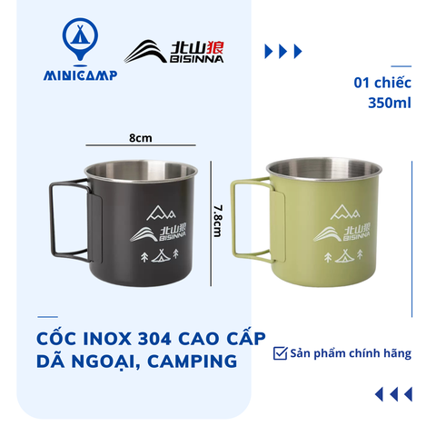 Cốc inox 304 cao cấp, dã ngoại, camping SK083 (BSWOLF) | 350ml