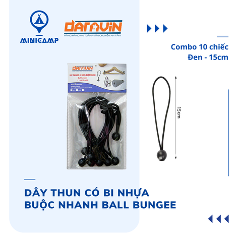 Combo 10 dây thun có bi nhựa buộc nhanh Ball bungee (DARAVIN) | phi 4 dài 15cm