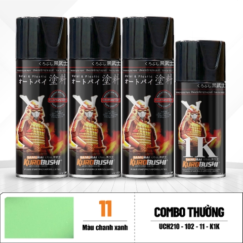 COMBO Sơn SAMURAI màu MÀU CHANH XANH 11 gồm 4 chai đủ quy trình độ bền cao (Lót – Nền 102 - Màu 11 - Bóng )
