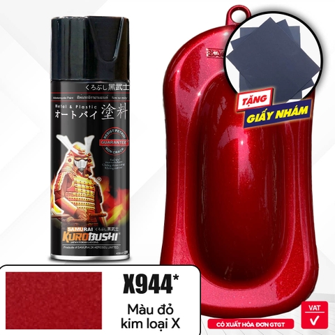 COMBO Sơn Samurai màu đỏ kim loại X - X944 gồm 4 chai đủ quy trình độ bền cao (Lót - Nền 109A - Màu X944 - Bóng ) chuyên dùng cho xe máy