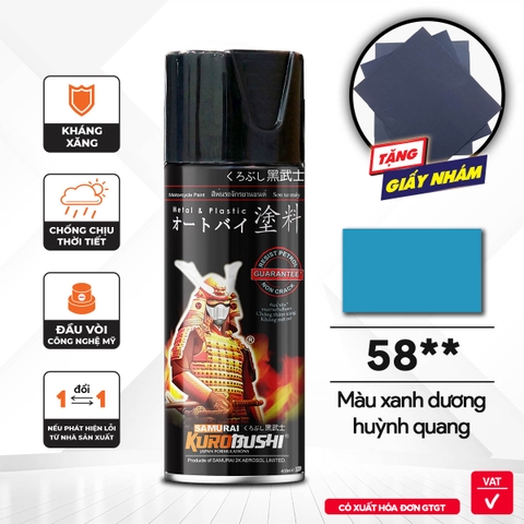 COMBO Sơn Samurai MÀU XANH DƯƠNG HUỲNH QUANG 58 gồm 4 chai đủ quy trình  (Lót  – Nền UC1002- Màu 58 - Bóng)