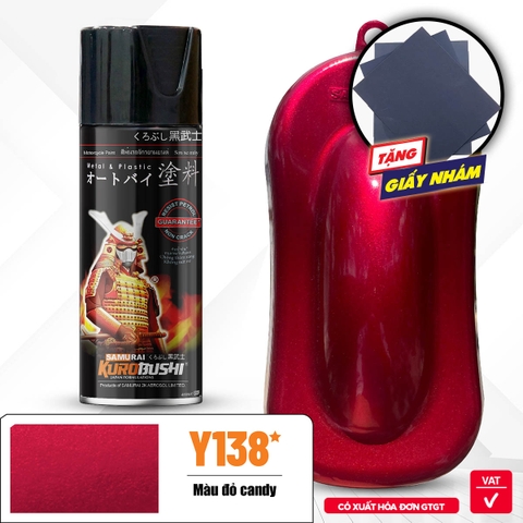 COMBO Sơn Samurai màu đỏ candy Y138 gồm 5 chai đủ quy trình (Lót - Nền 124 - Màu bạc 1701 - Màu Y138- Bóng)