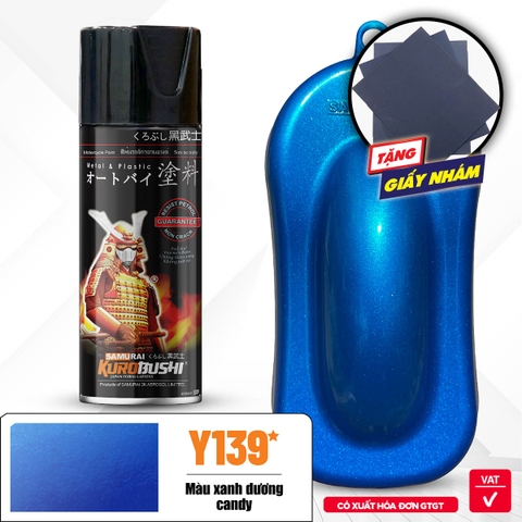 COMBO Sơn Samurai màu xanh dương Y139* gồm 5 chai đủ quy trình (Lót - Nền 124 – Màu 1701 -  Màu Y139  - Bóng )